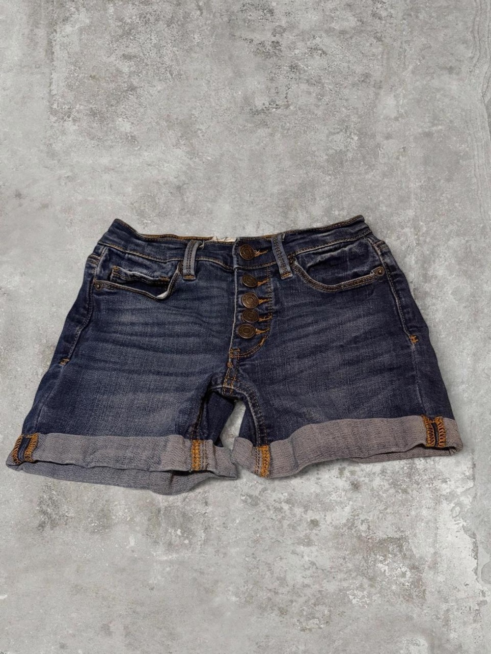 Mudd Indigo Rolled-Cuff Button-Front Denim Shorts